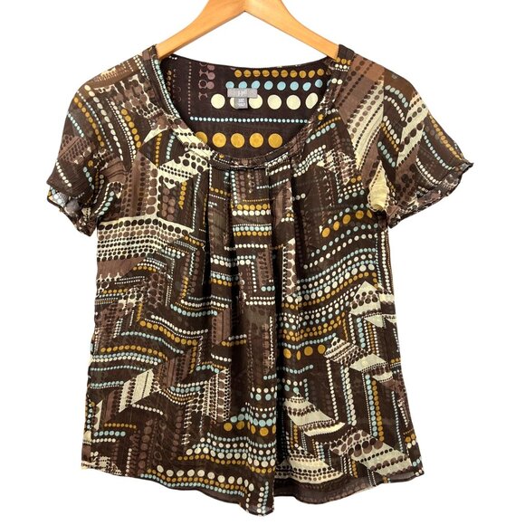 J Jill Womens Brown Silk Polka Dot Popover Blouse Size XSP Petite Short Sleeve - Picture 1 of 12